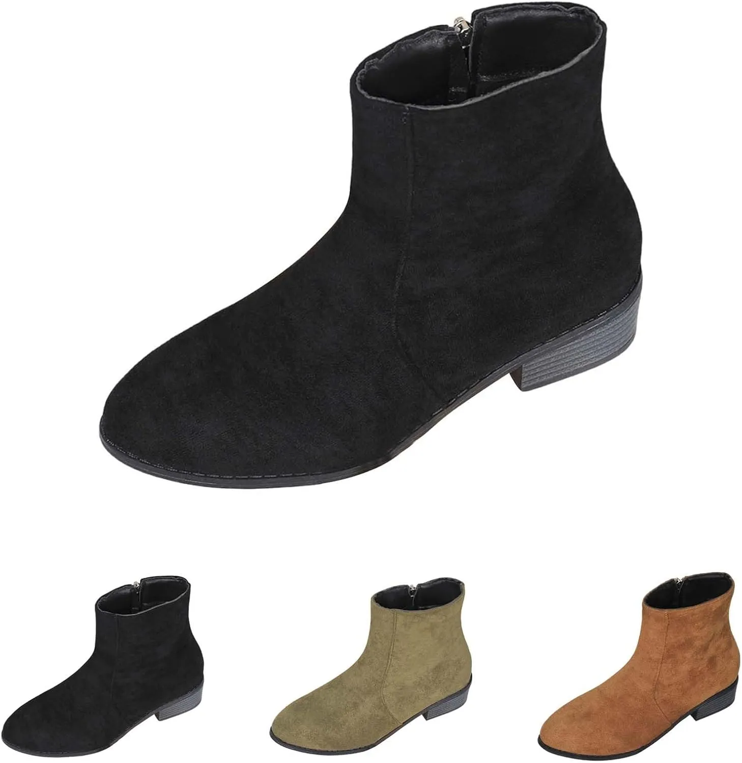 Boots for Women Ankle Booties Slip On Dress Boots Round Toe Square Heel Snow Boots Side Zipper Womens Hiking Boots