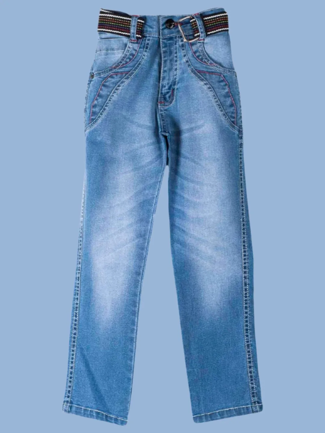 Boys' Light Wash Denim Jeans with Striped Belt