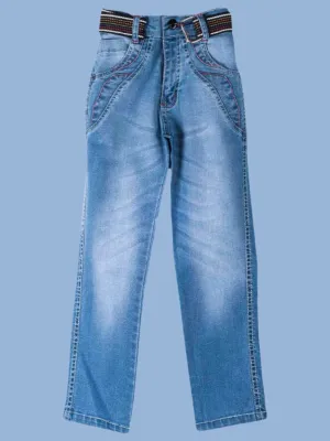 Boys' Light Wash Denim Jeans with Striped Belt