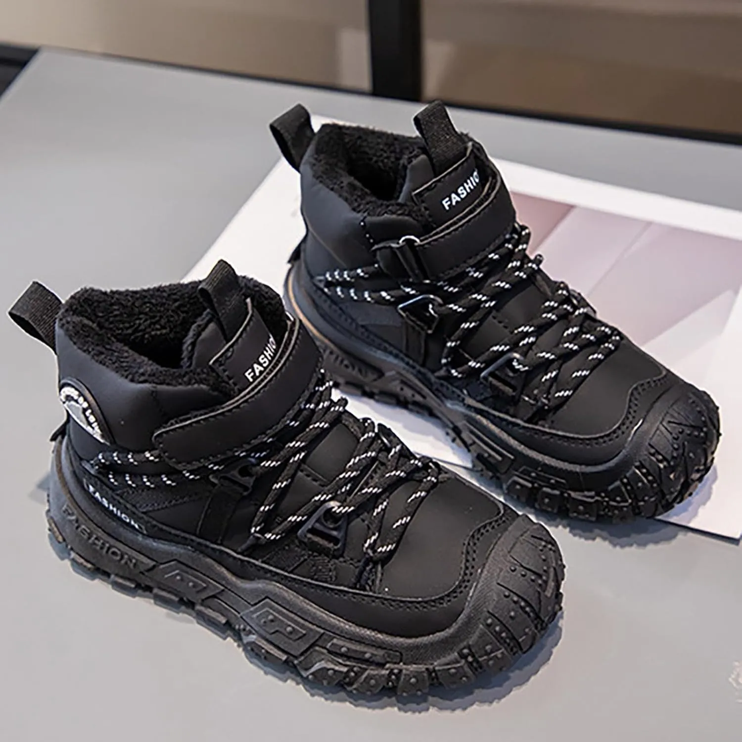 Boys Winter Snow Boots Warm Outdoor Hiking Shoes Kids Girls Anti-Slip Lightweight F??r Lined Ankle Walking Shoes