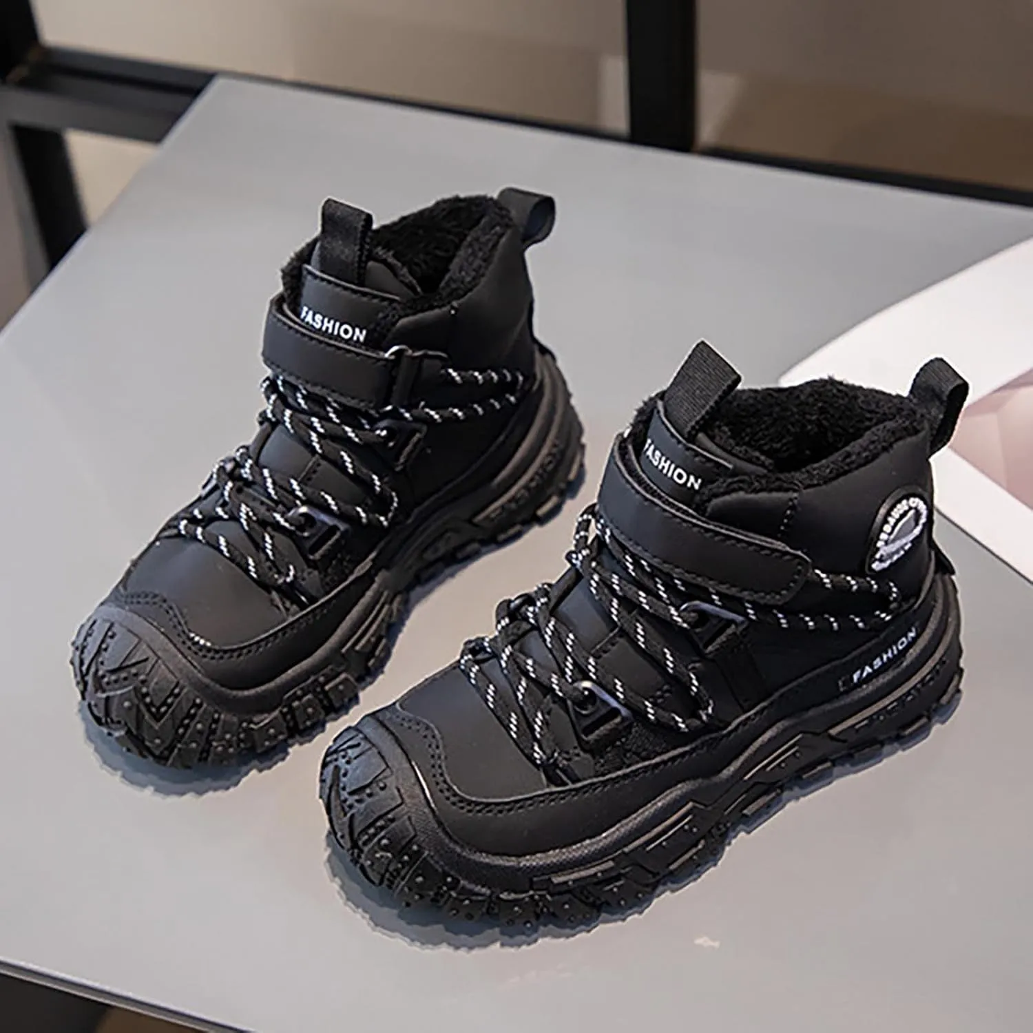 Boys Winter Snow Boots Warm Outdoor Hiking Shoes Kids Girls Anti-Slip Lightweight F??r Lined Ankle Walking Shoes