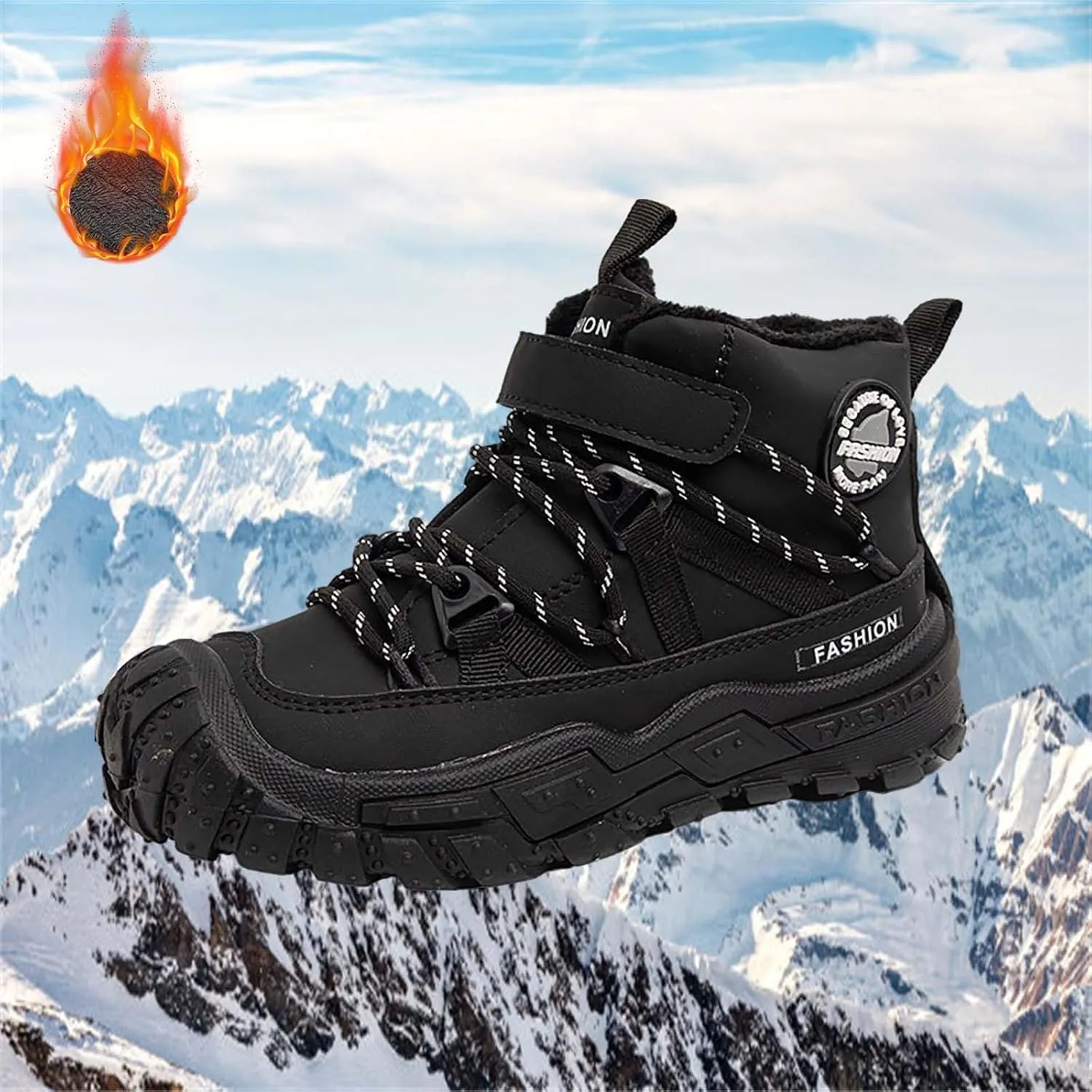 Boys Winter Snow Boots Warm Outdoor Hiking Shoes Kids Girls Anti-Slip Lightweight F??r Lined Ankle Walking Shoes
