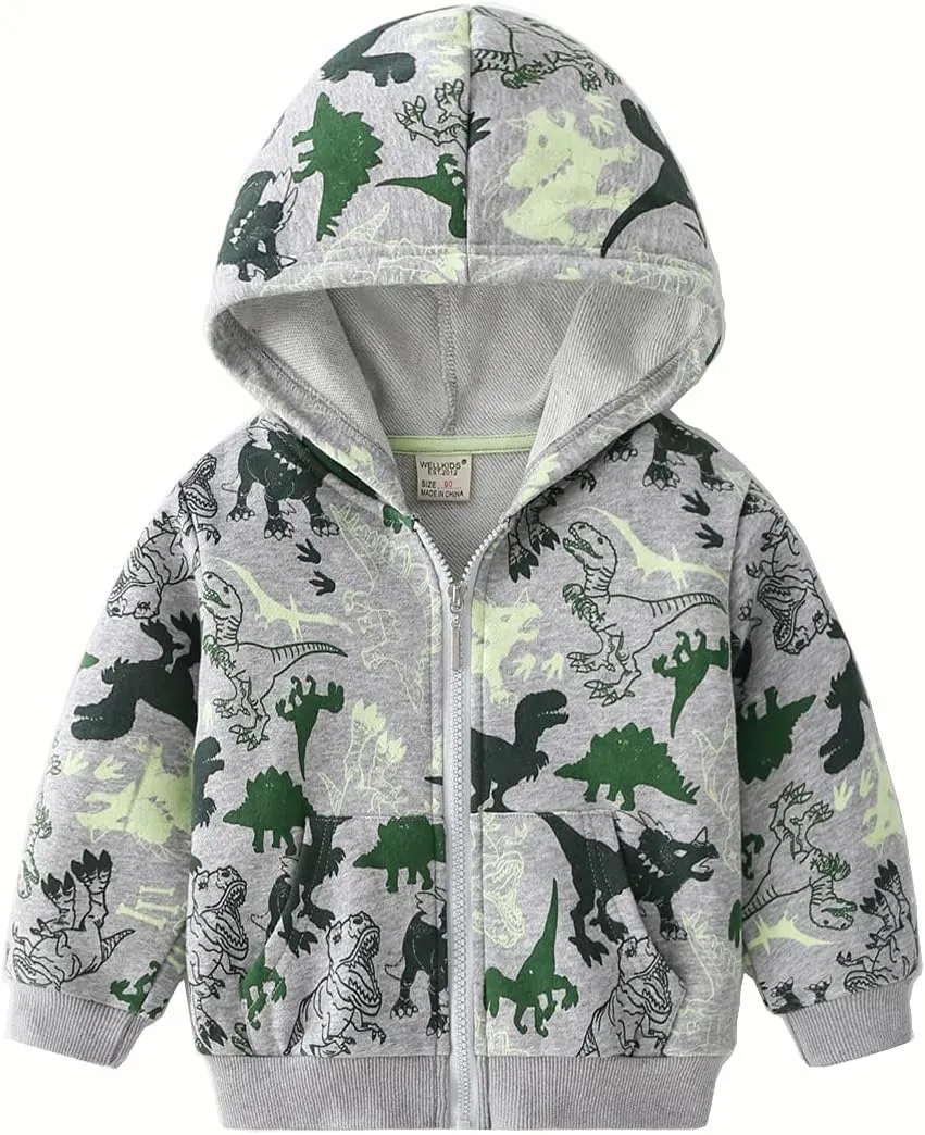 Boys Zip-up Dinosaur Hoodies Toddler Light Jackets Zipper Sweatshirt
