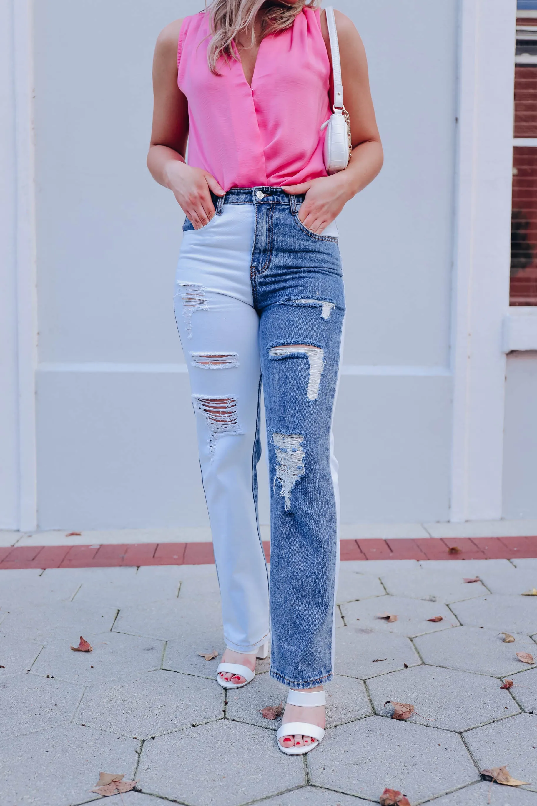 Cali High Rise Color Block Distressed Jeans