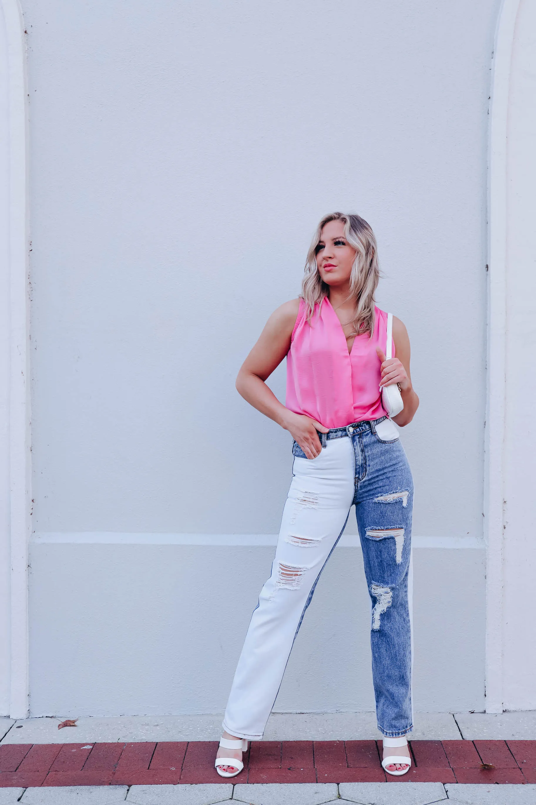 Cali High Rise Color Block Distressed Jeans