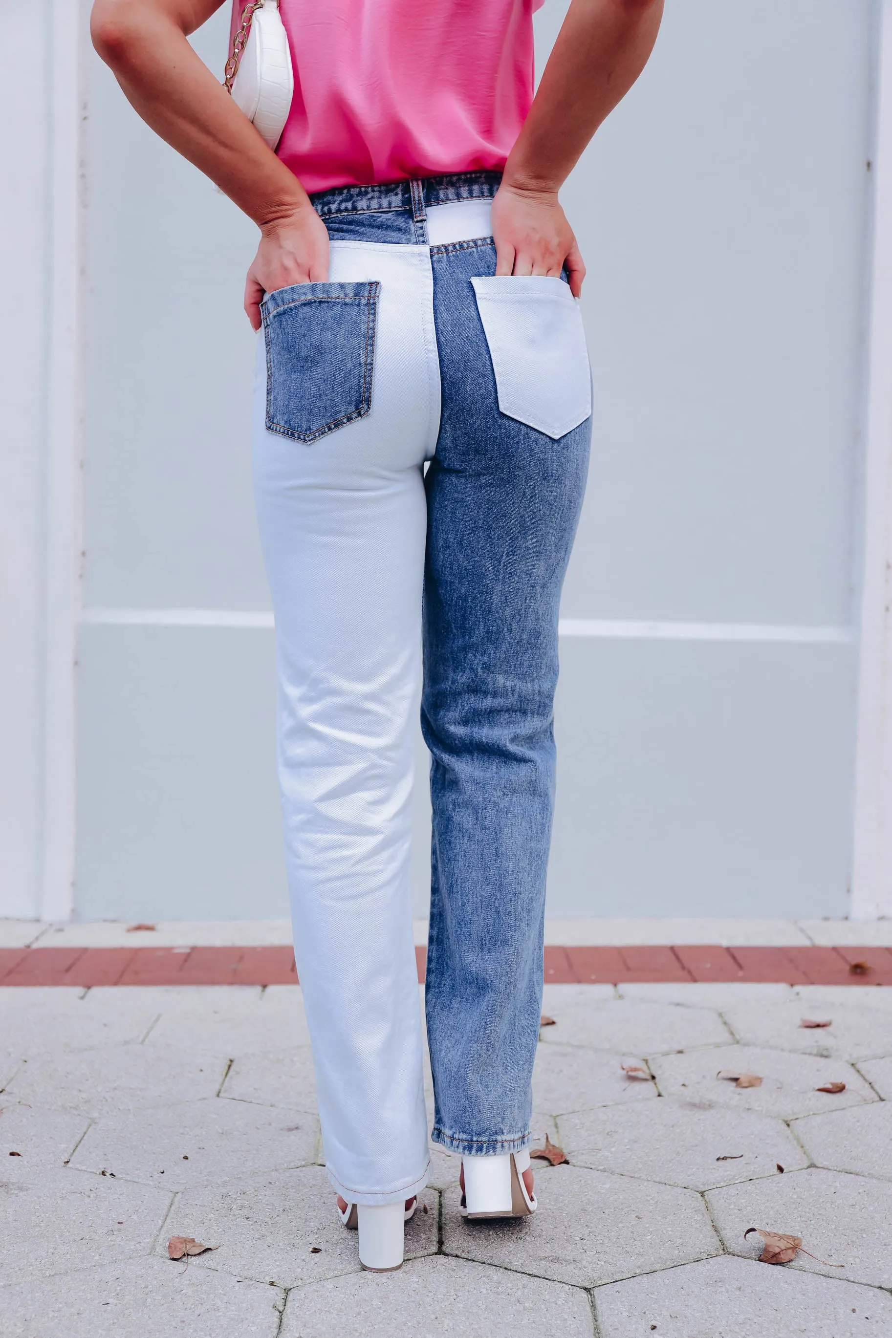 Cali High Rise Color Block Distressed Jeans