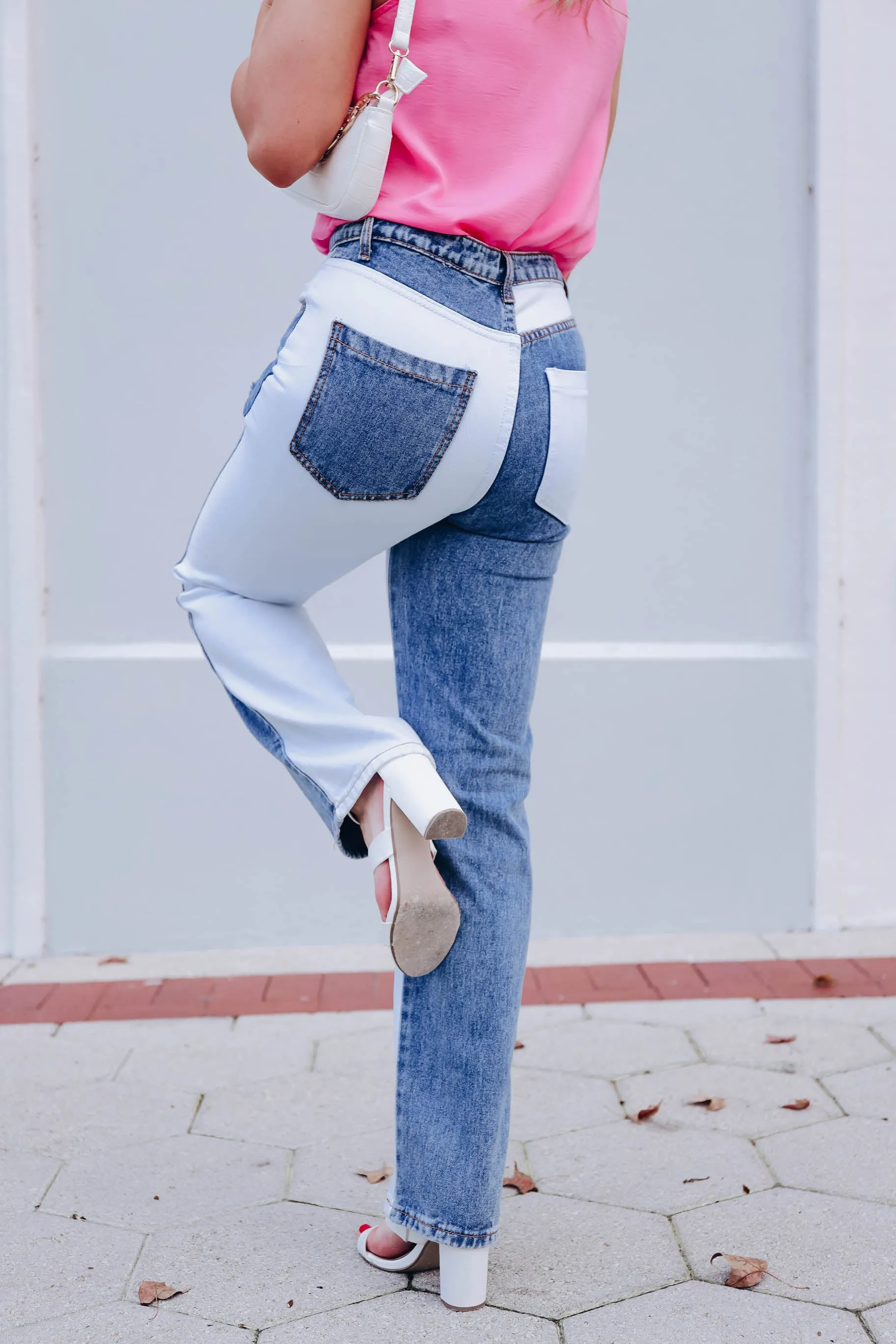 Cali High Rise Color Block Distressed Jeans