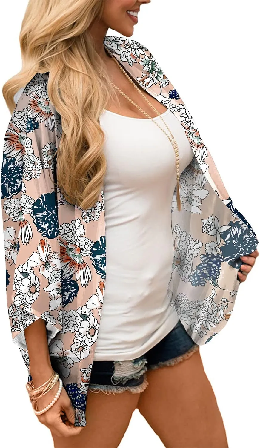 ChainJoy Women's Summer Beach Boho Chiffon Kimono Cardigans Sheer Open Front Cover Ups Tops