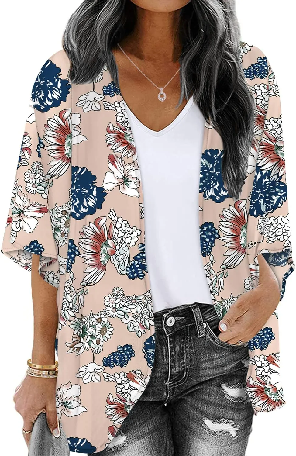 ChainJoy Women's Summer Beach Boho Chiffon Kimono Cardigans Sheer Open Front Cover Ups Tops