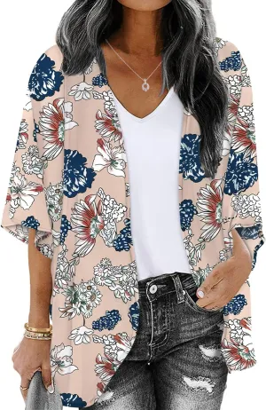 ChainJoy Women's Summer Beach Boho Chiffon Kimono Cardigans Sheer Open Front Cover Ups Tops