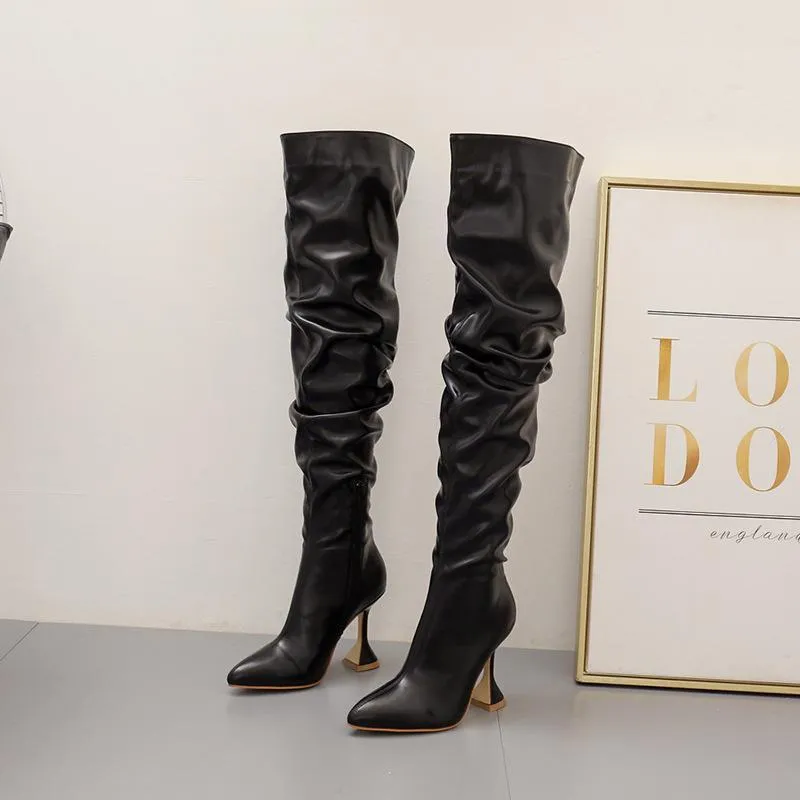 Chicvane Pointed Toe Glass Heel Over The Knee Boots For Girls