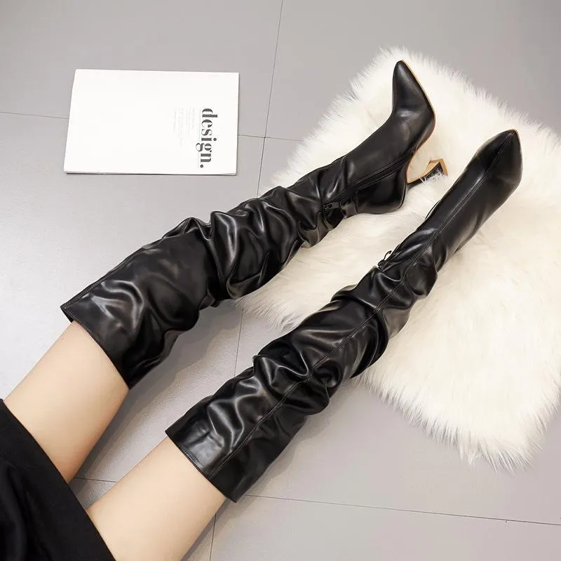 Chicvane Pointed Toe Glass Heel Over The Knee Boots For Girls