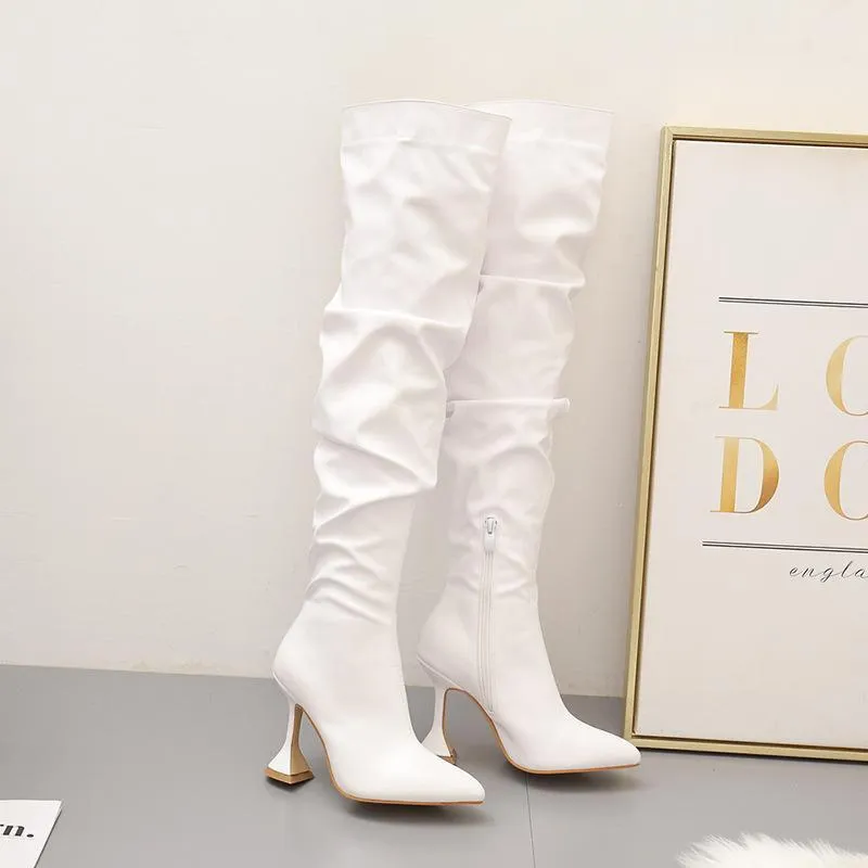 Chicvane Pointed Toe Glass Heel Over The Knee Boots For Girls