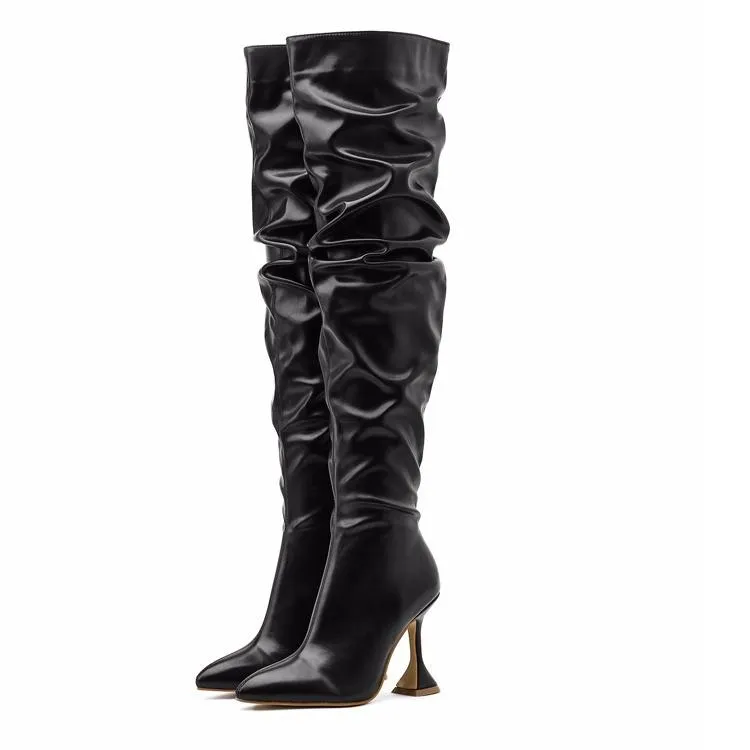 Chicvane Pointed Toe Glass Heel Over The Knee Boots For Girls