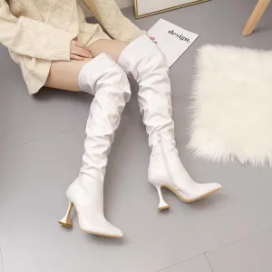 Chicvane Pointed Toe Glass Heel Over The Knee Boots For Girls