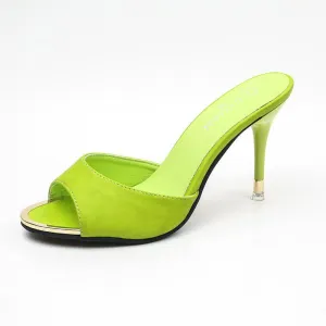 Chicvane Solid Color Block Mules Fine Heel Slides Shoes