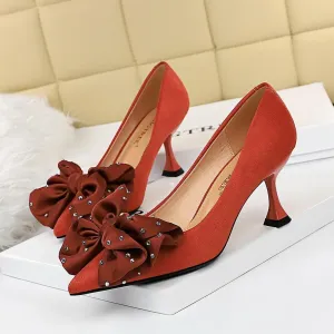 Chicvane Womens Suede Rhinestone Flower Kitten Heels Pointed Toe Dress Shoes