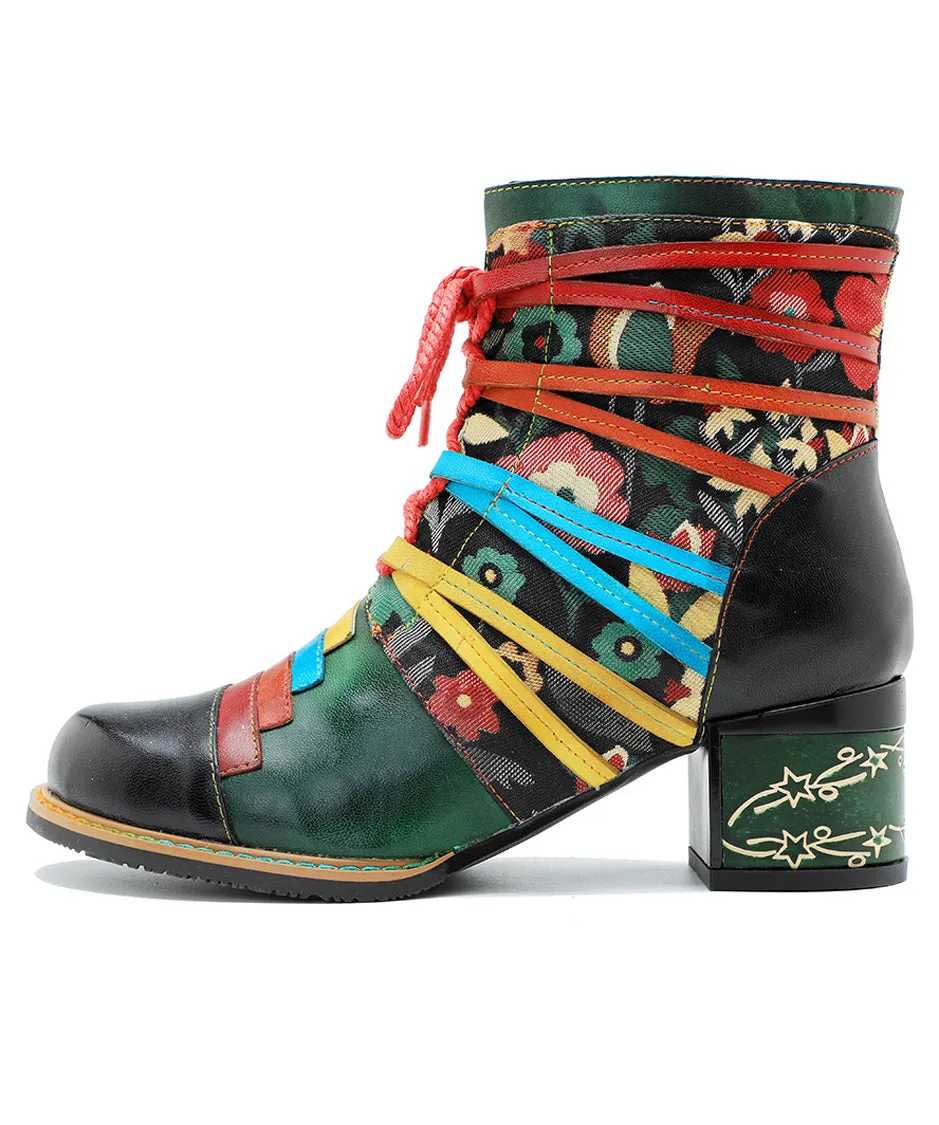 Colorful Strap Flower Short Boots