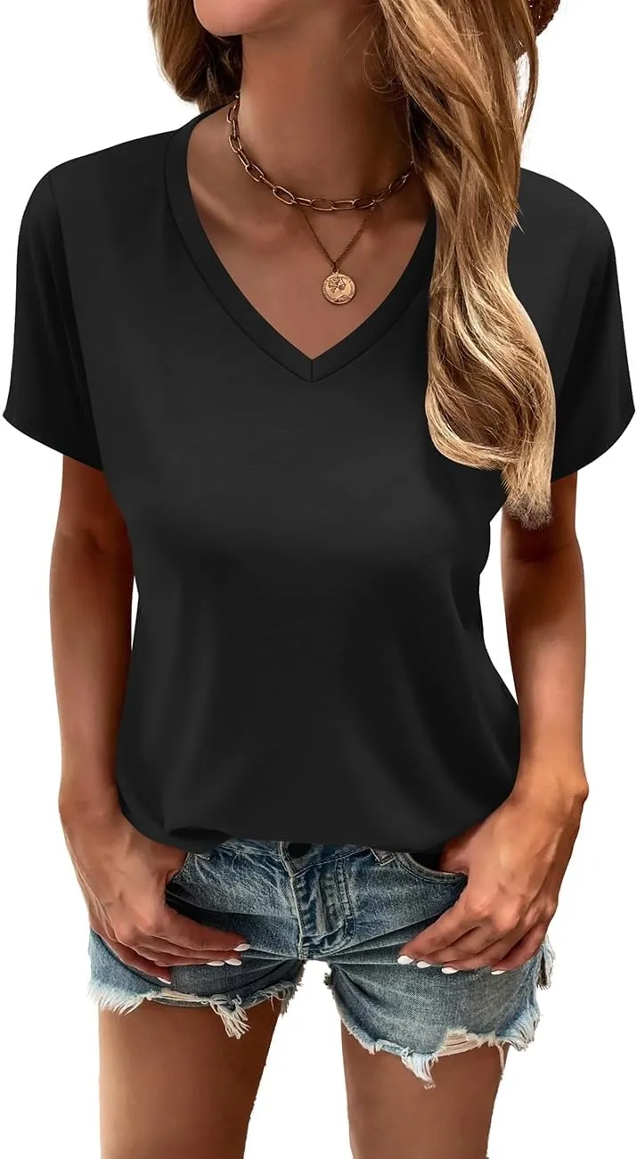 Cosonsen Women's Tops V-Neck Short Sleeve Tshirts Tees Casual Summer Top