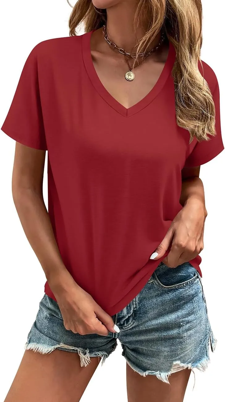 Cosonsen Women's Tops V-Neck Short Sleeve Tshirts Tees Casual Summer Top