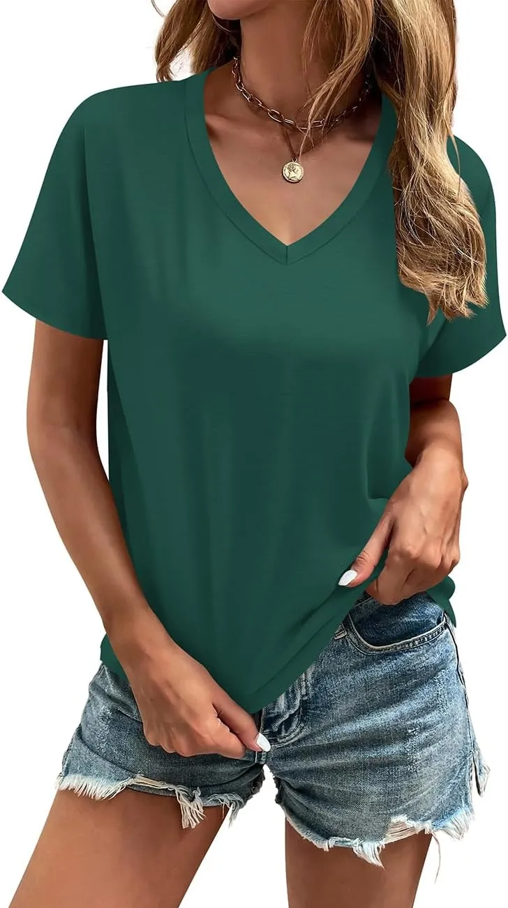 Cosonsen Women's Tops V-Neck Short Sleeve Tshirts Tees Casual Summer Top