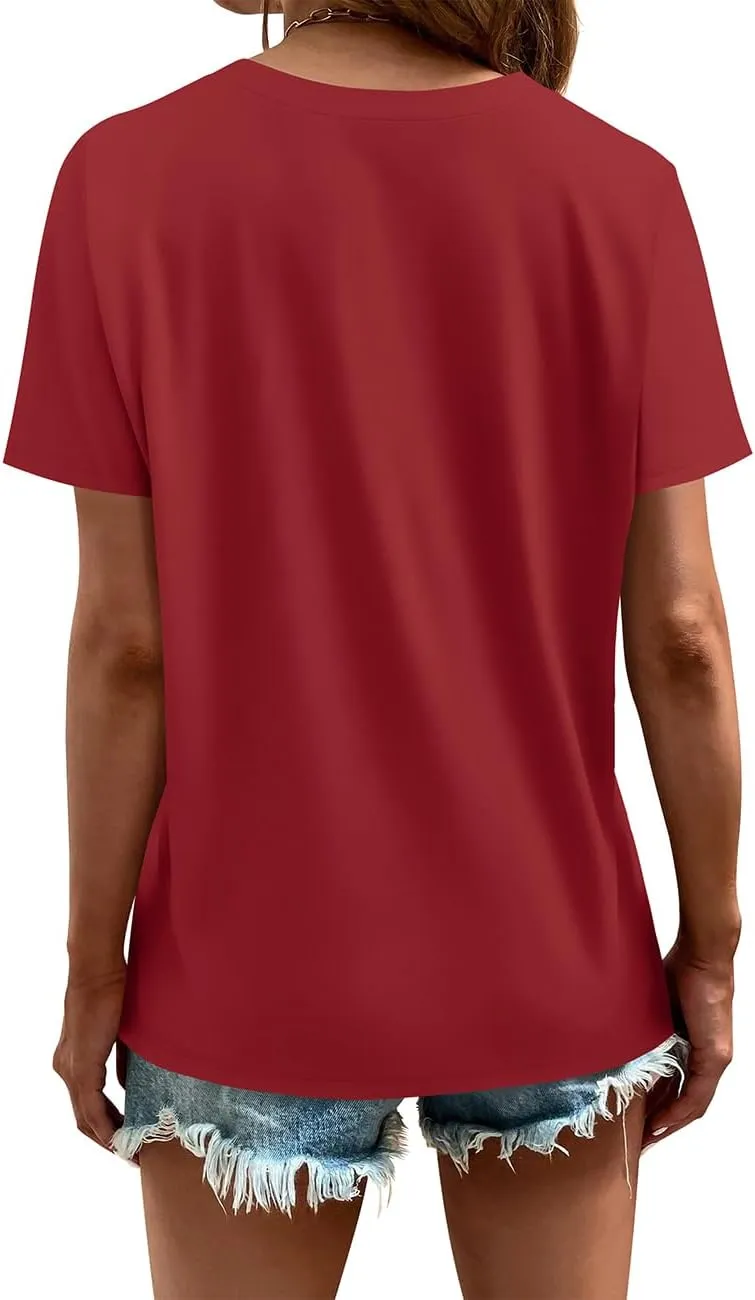Cosonsen Women's Tops V-Neck Short Sleeve Tshirts Tees Casual Summer Top