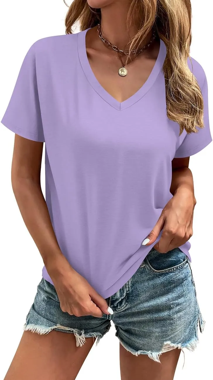 Cosonsen Women's Tops V-Neck Short Sleeve Tshirts Tees Casual Summer Top