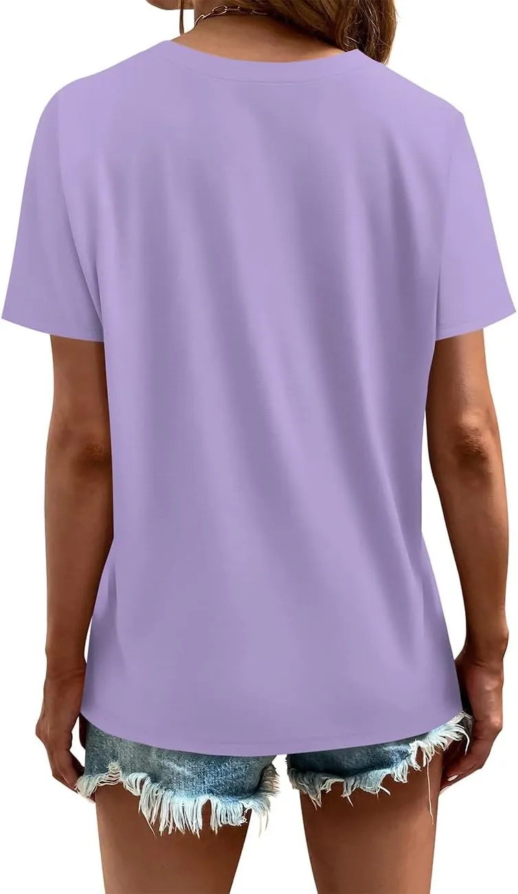 Cosonsen Women's Tops V-Neck Short Sleeve Tshirts Tees Casual Summer Top