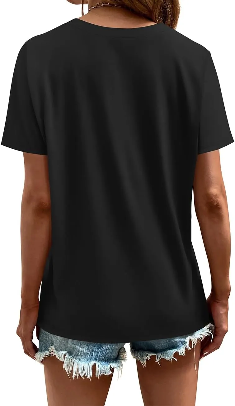 Cosonsen Women's Tops V-Neck Short Sleeve Tshirts Tees Casual Summer Top