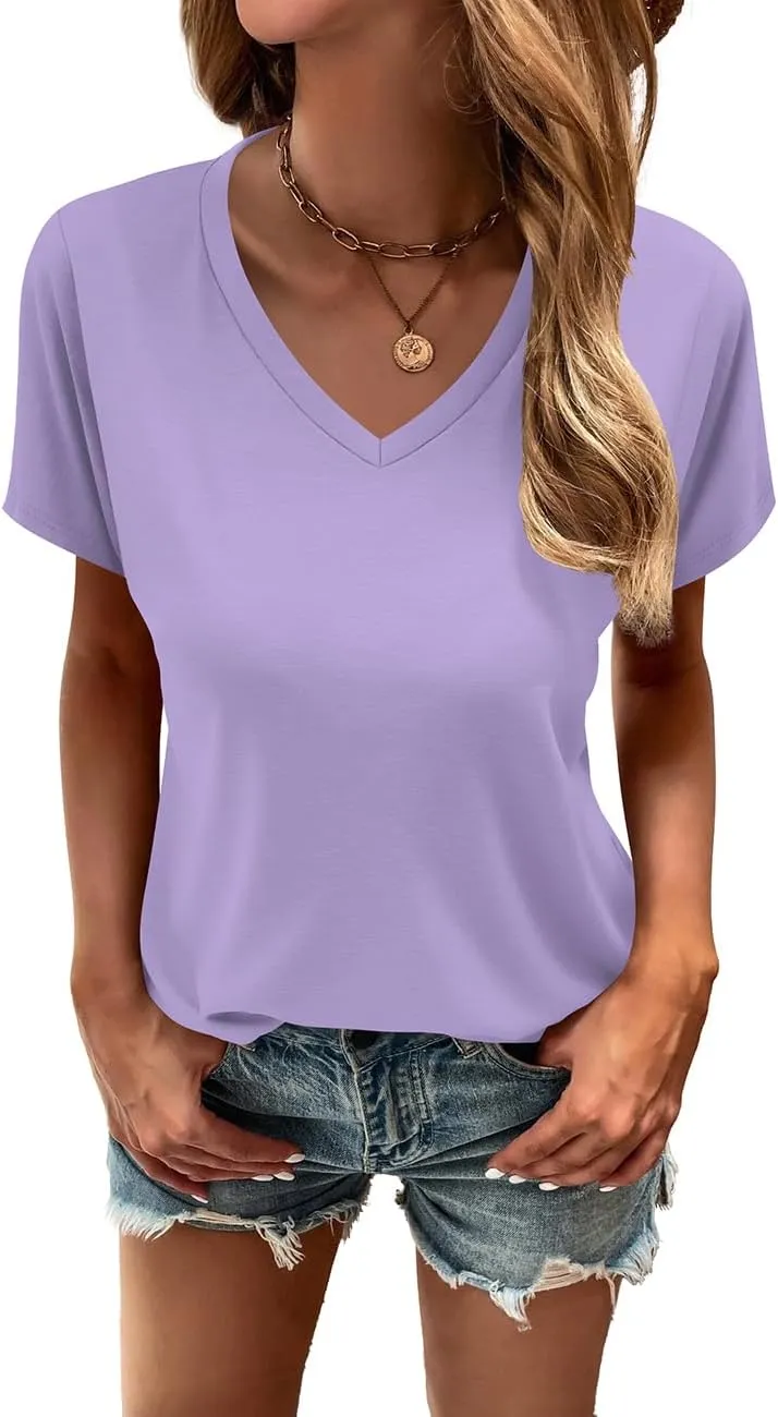 Cosonsen Women's Tops V-Neck Short Sleeve Tshirts Tees Casual Summer Top