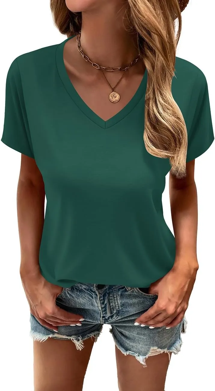 Cosonsen Women's Tops V-Neck Short Sleeve Tshirts Tees Casual Summer Top