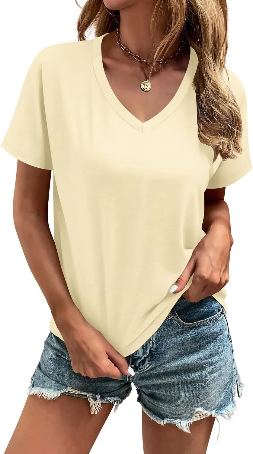 Cosonsen Women's Tops V-Neck Short Sleeve Tshirts Tees Casual Summer Top