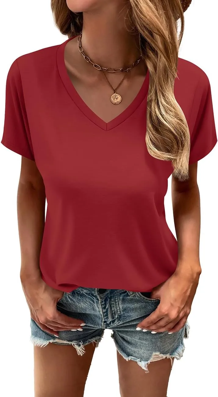 Cosonsen Women's Tops V-Neck Short Sleeve Tshirts Tees Casual Summer Top