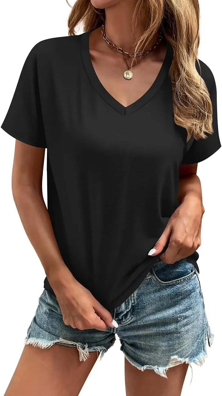 Cosonsen Women's Tops V-Neck Short Sleeve Tshirts Tees Casual Summer Top