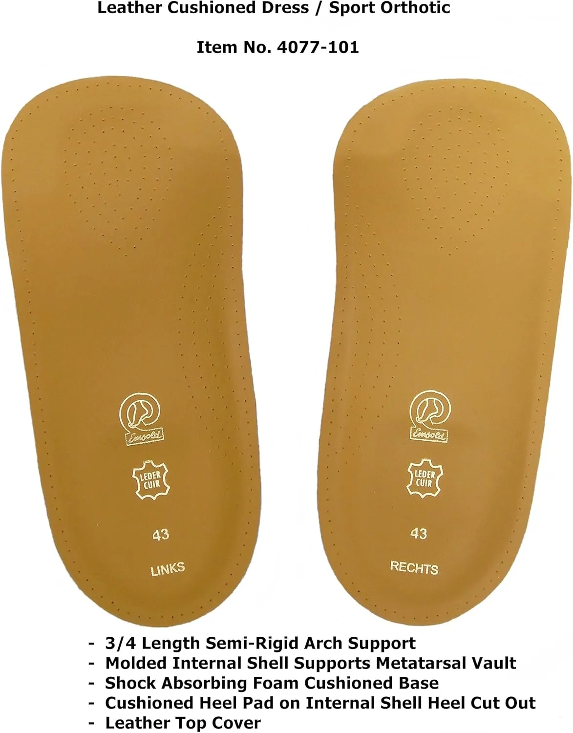 Cushioned Dress Sport Orthotic Semi-Rigid Arch Support Shoe Insert