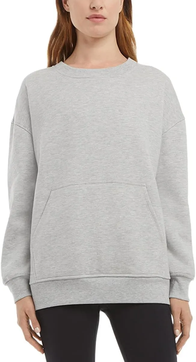 Danskin Ladies' Oversized Crewneck with Pocket, Light Heater Grey, Large
