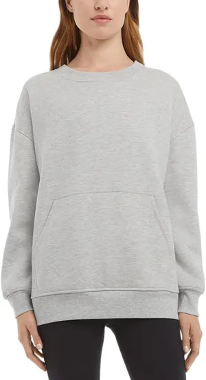 Danskin Ladies' Oversized Crewneck with Pocket, Light Heater Grey, Large