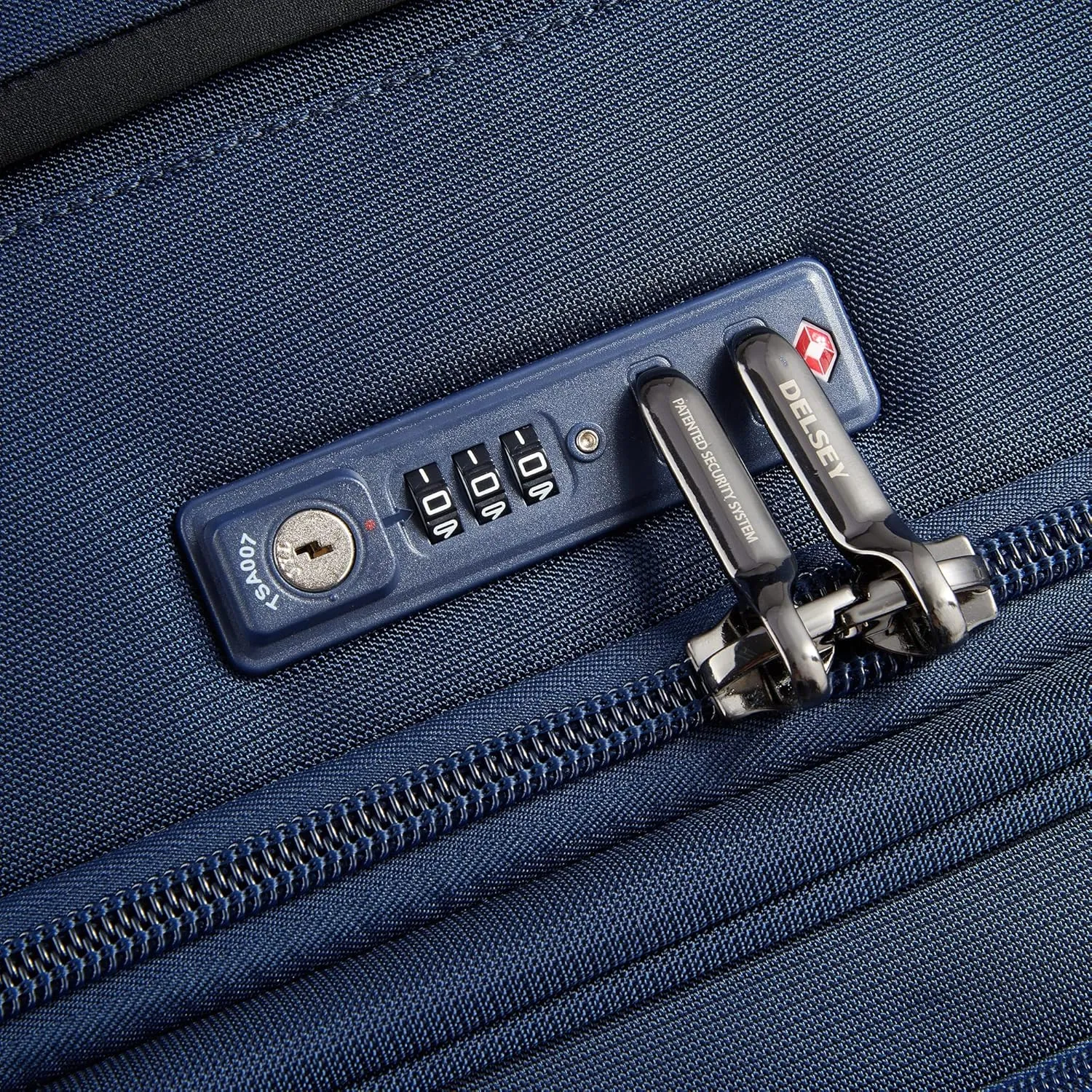 DELSEY PARIS Helium DLX Softside Expandable Luggage with Spinner Wheels, Navy Blue, Checked-Medium 25 Inch