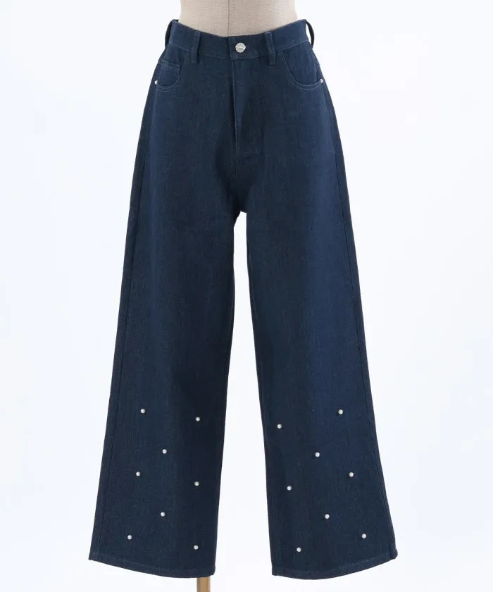 Denim Pants with Pearl Fasteners