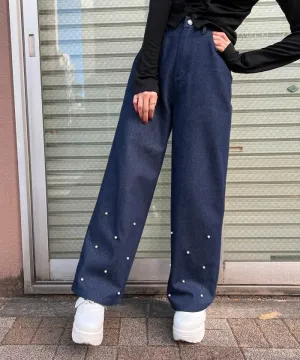 Denim Pants with Pearl Fasteners