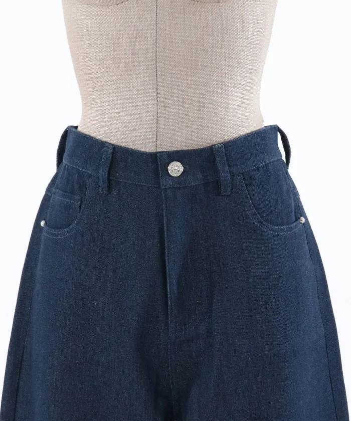 Denim Pants with Pearl Fasteners