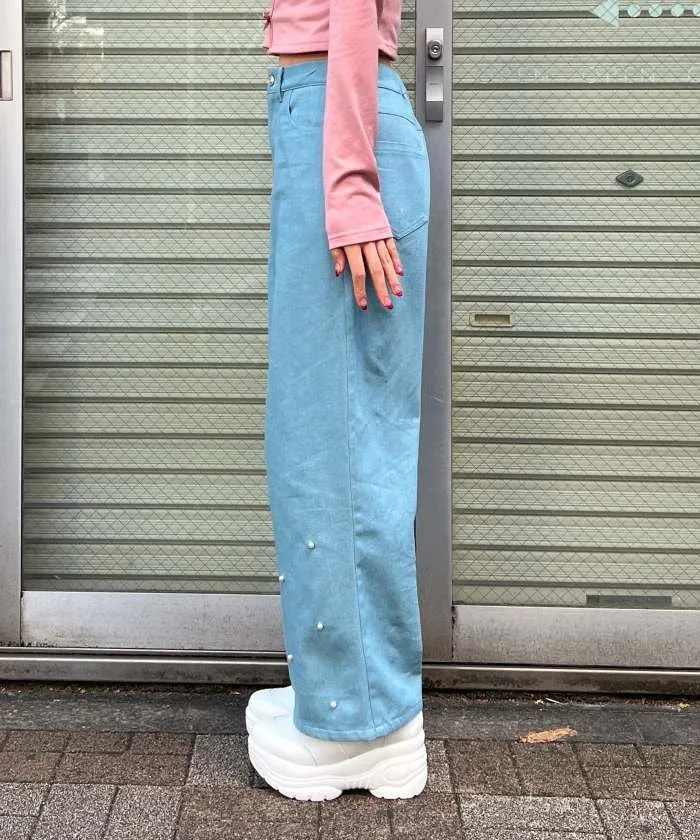 Denim Pants with Pearl Fasteners