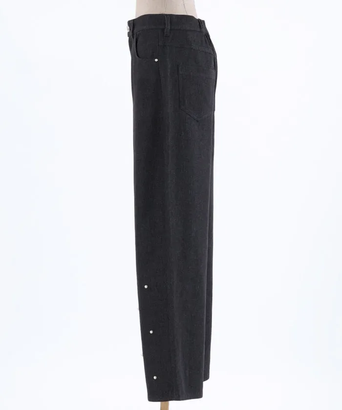Denim Pants with Pearl Fasteners