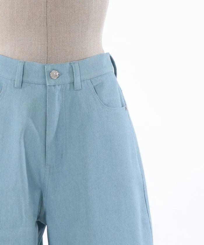 Denim Pants with Pearl Fasteners