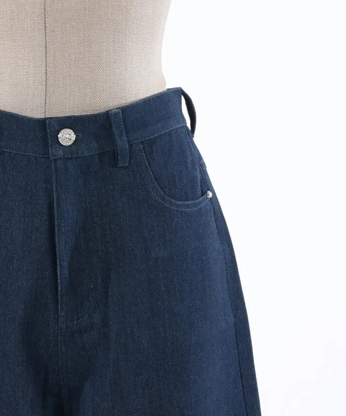 Denim Pants with Pearl Fasteners