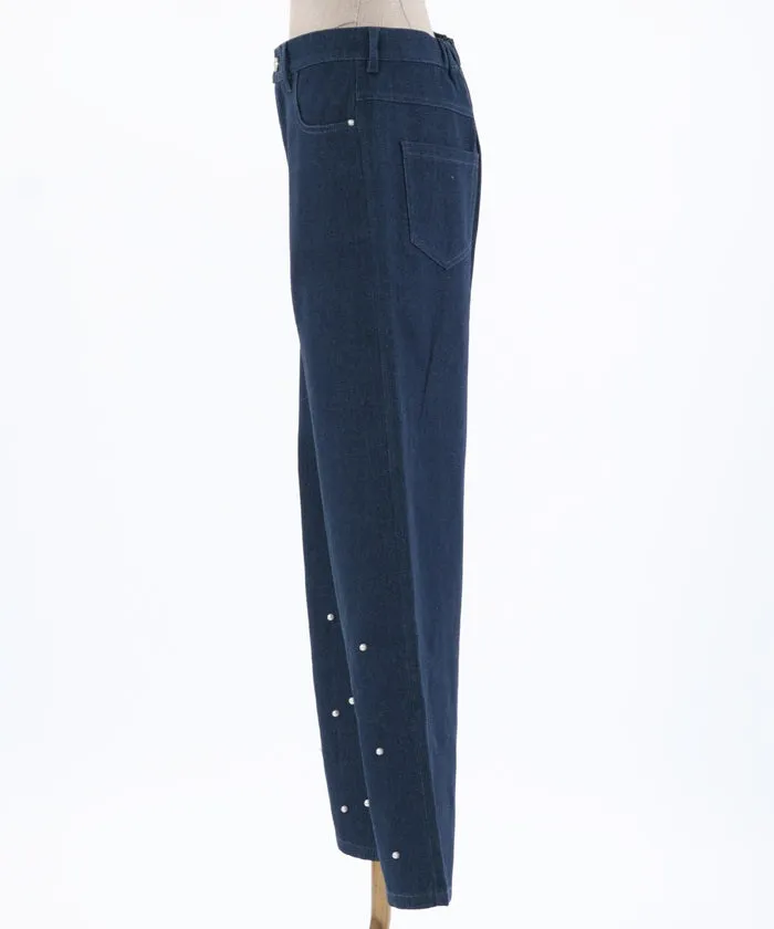 Denim Pants with Pearl Fasteners