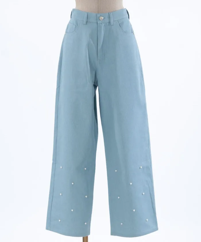 Denim Pants with Pearl Fasteners