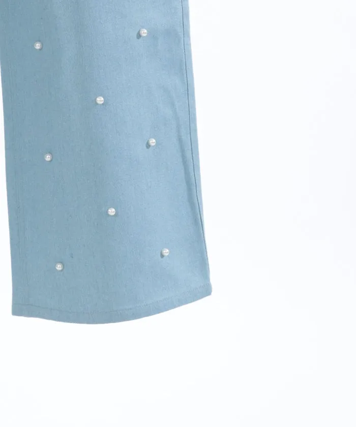 Denim Pants with Pearl Fasteners