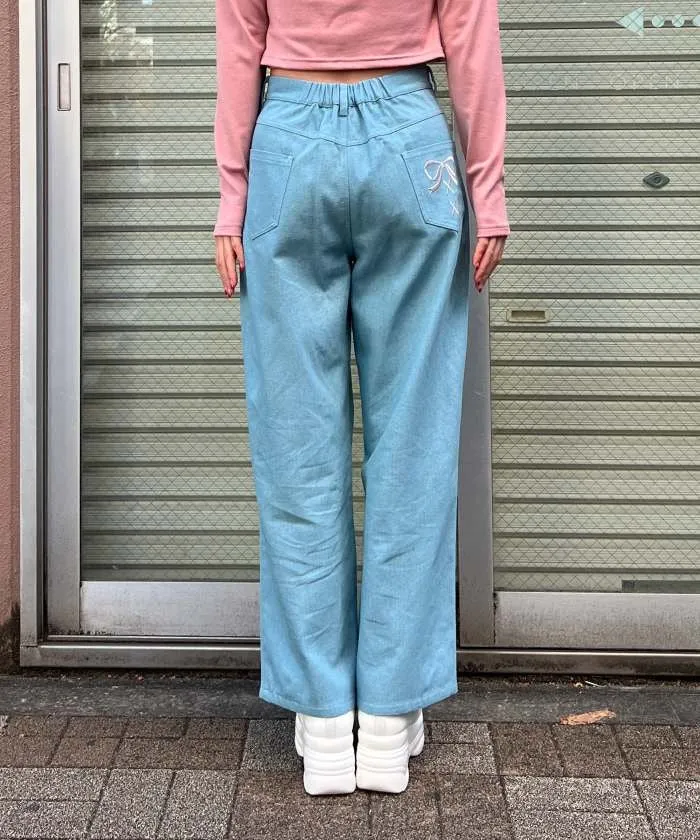 Denim Pants with Pearl Fasteners