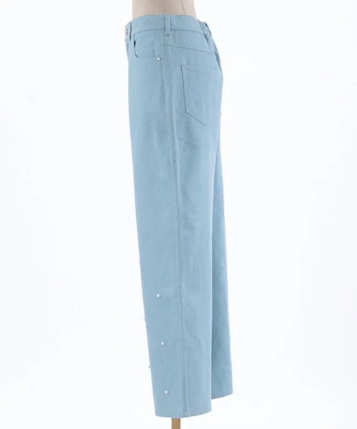Denim Pants with Pearl Fasteners